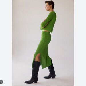 mango green slit knitted skirt
